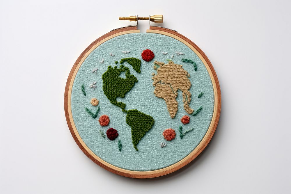 Cute earth in embroidery style pattern representation cross-stitch.
