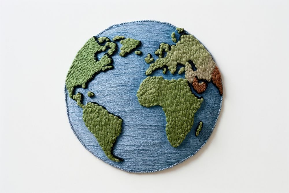 Cute earth in embroidery style planet globe space.