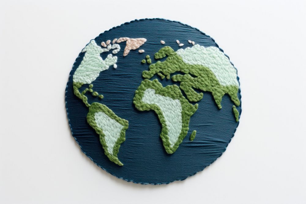 Cute earth in embroidery style pattern space topography.