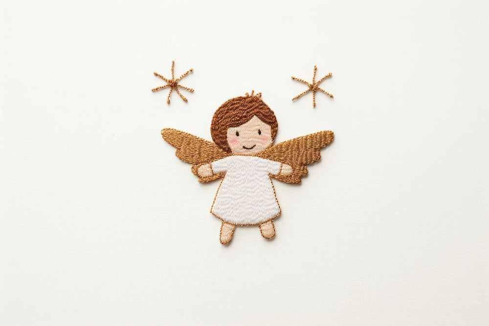 Cute flying Angel in embroidery style angel representation celebration.