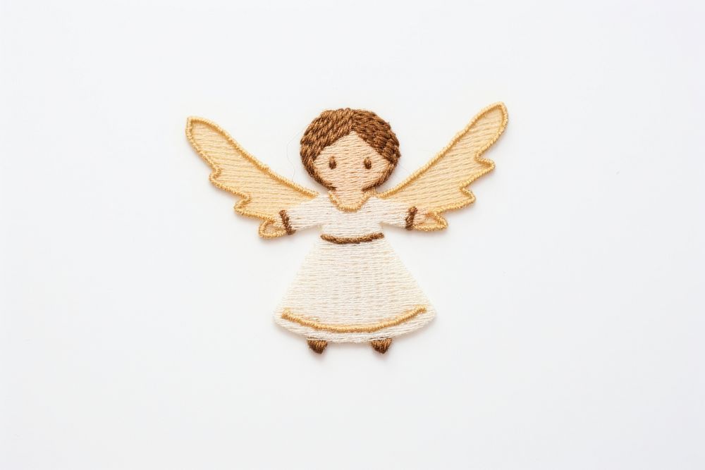 Cute flying Angel in embroidery style angel toy representation.
