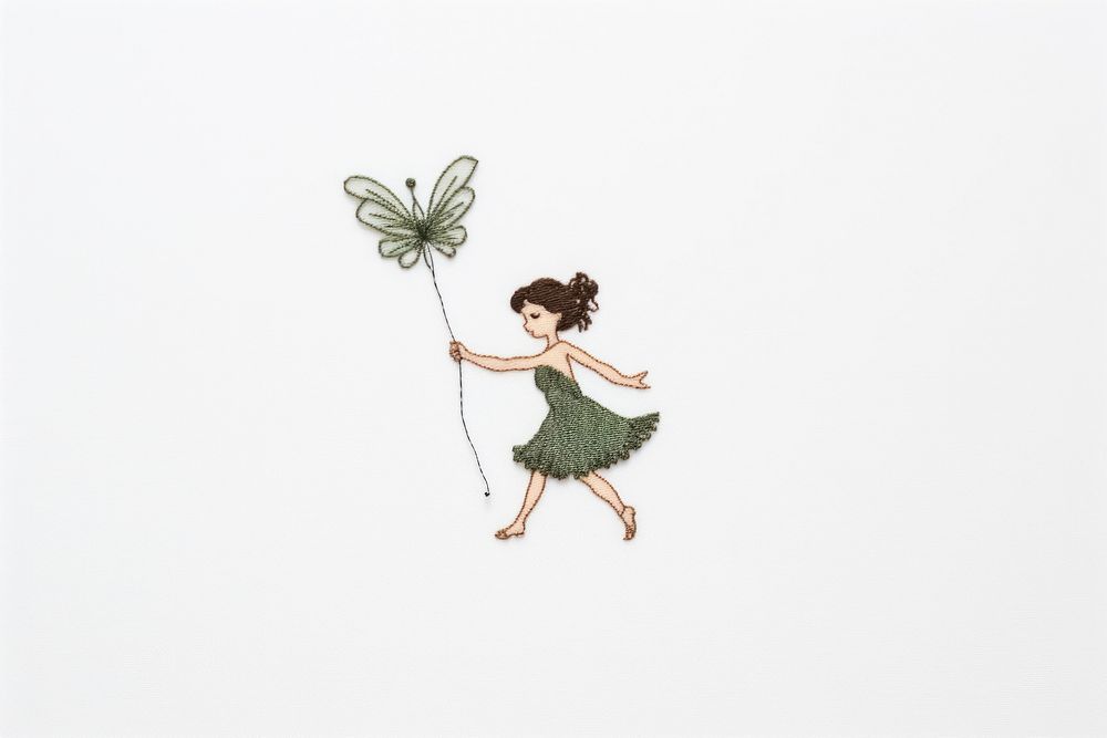 Cute flying Fairy in embroidery style drawing sketch fairy.