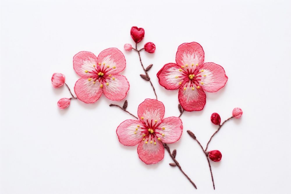 Cute logo Cherry blossom in embroidery style flower cherry petal.