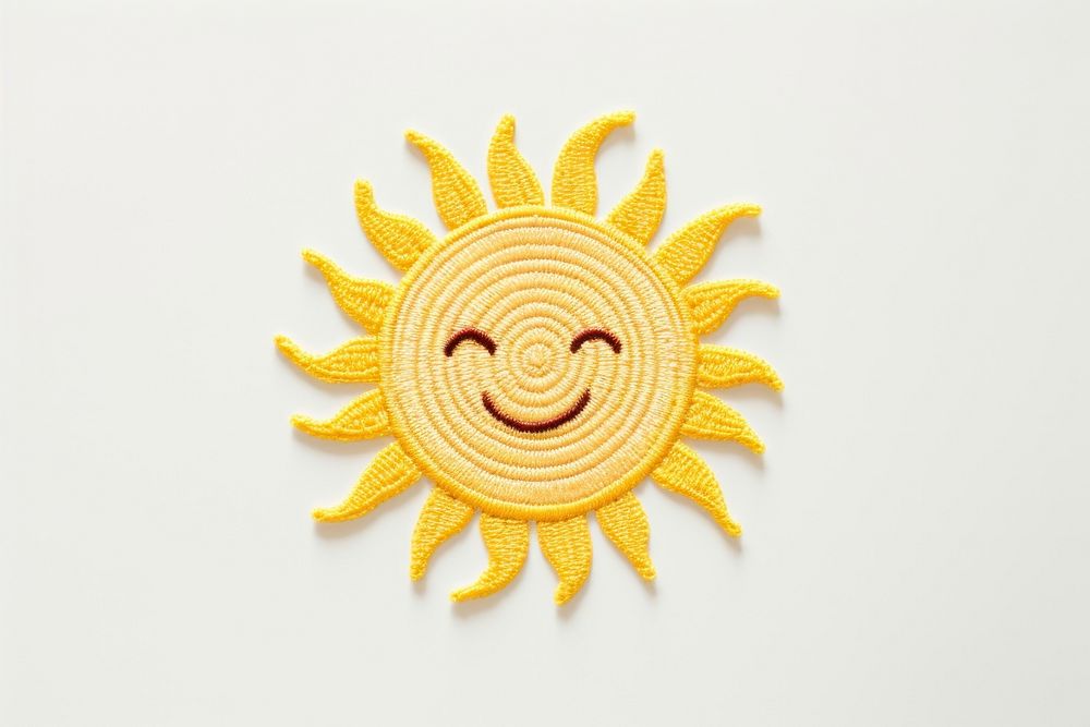 Cute Sun in embroidery style pattern anthropomorphic representation.