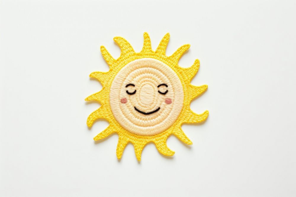 Cute Sun in embroidery style anthropomorphic representation accessories.