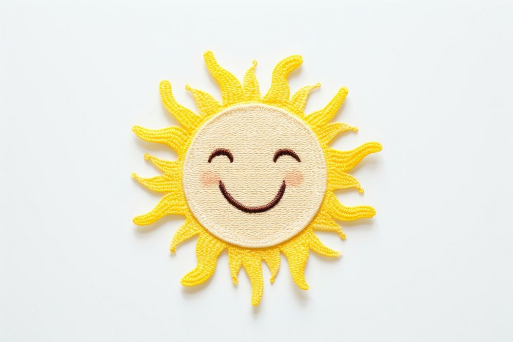 Cute Sun in embroidery style face sun anthropomorphic.