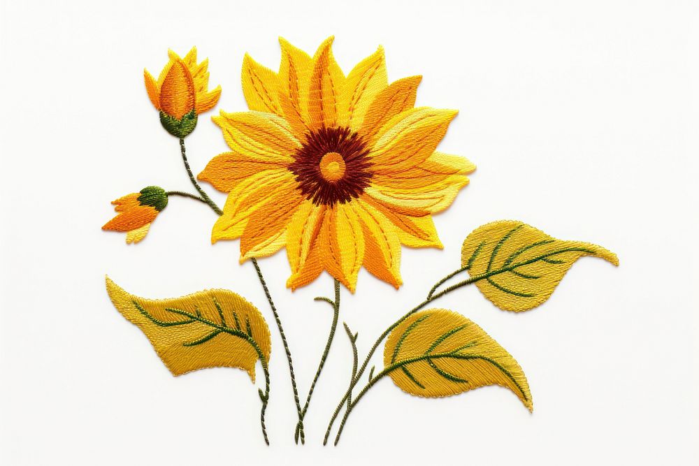 Cute Sunflower in embroidery style sunflower pattern plant.