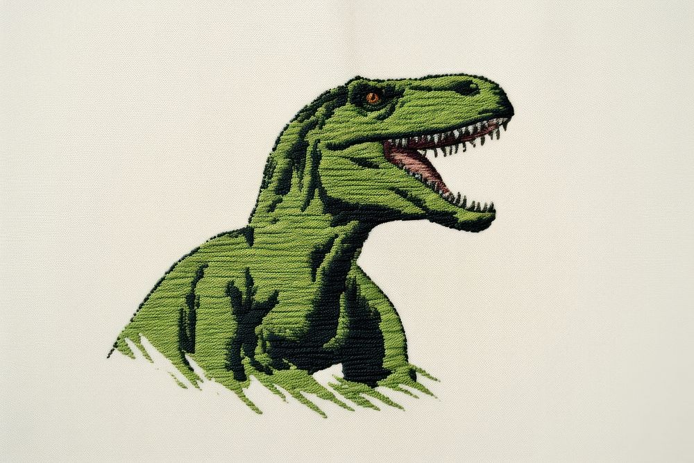 Dinosaur logo in embroidery style dinosaur reptile animal.