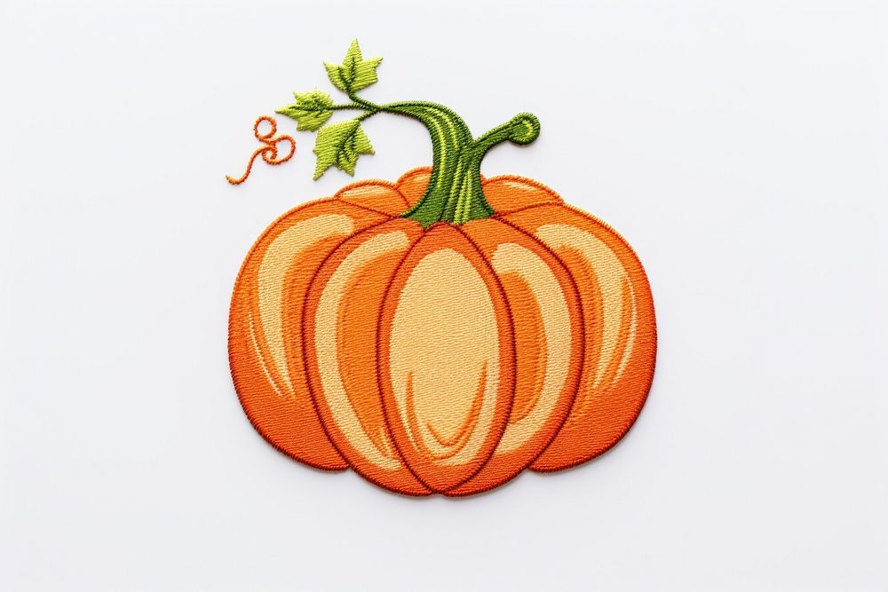 Pumpkin icon in embroidery style pumpkin vegetable plant.