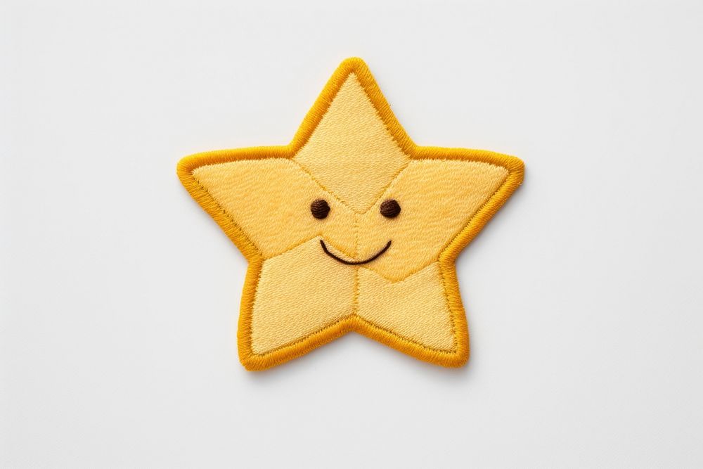 Round cute star icon in embroidery style anthropomorphic representation accessories.