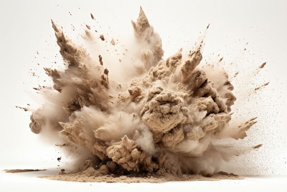 Explosion dust white background destruction.
