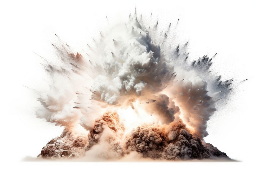 Avalanche explosion outdoors white background destruction.