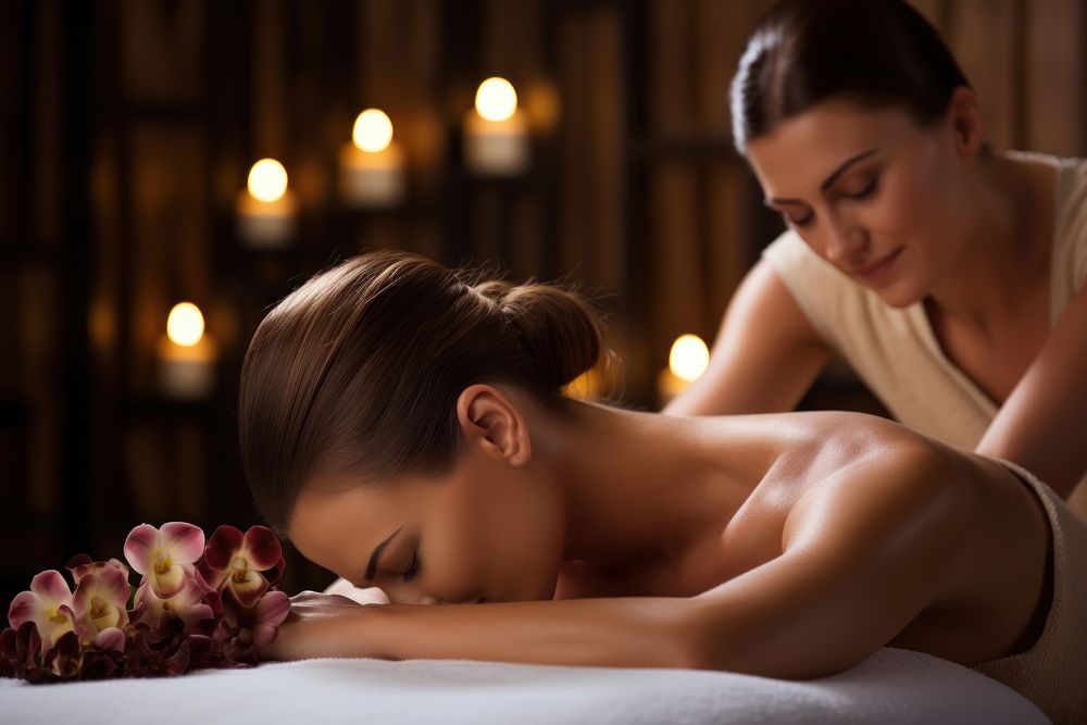 Woman back massage spa adult spirituality relaxation. AI generated Image by rawpixel.