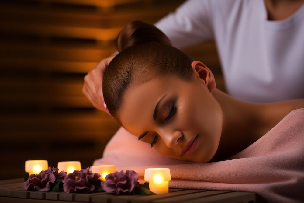 Woman back massage spa adult spirituality illuminated. AI generated Image by rawpixel.