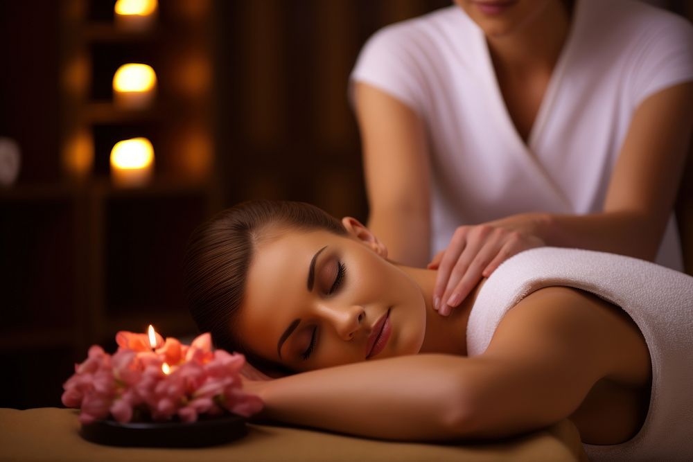 Woman back massage spa adult spirituality togetherness. AI generated Image by rawpixel.