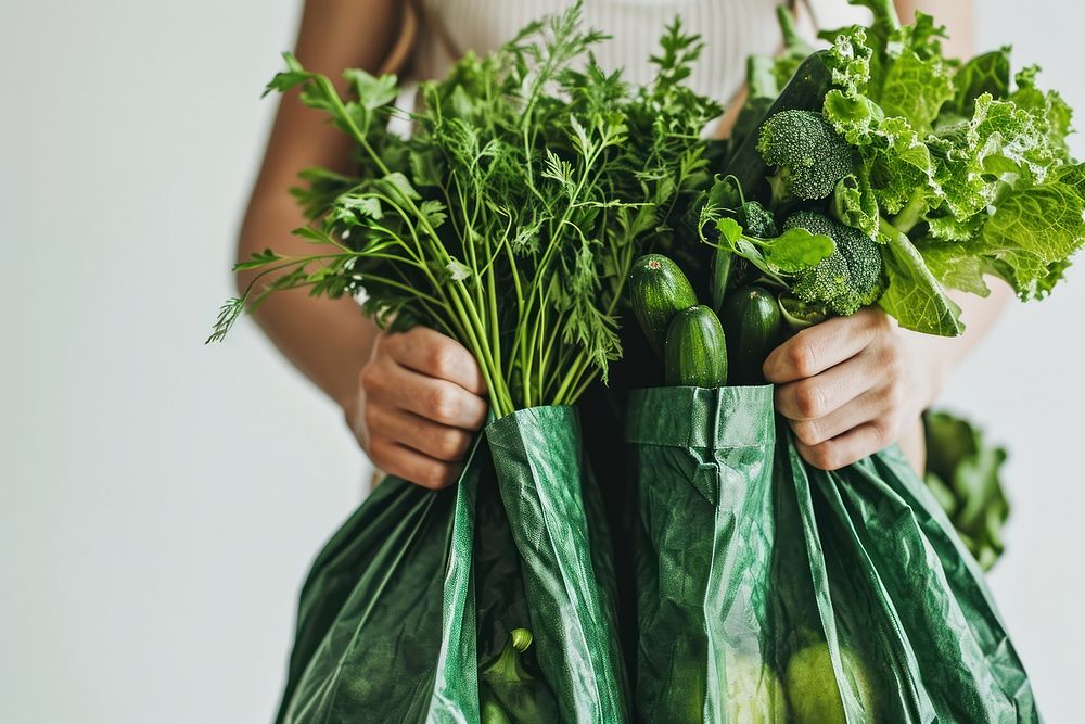 Green grocery bag vegetable plant food. AI generated Image by rawpixel.