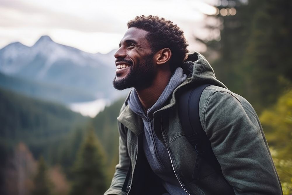 Black man laughing outdoors adult. AI generated Image by rawpixel.