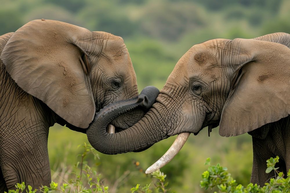 Elephants touching each other greeting | Free Photo - rawpixel