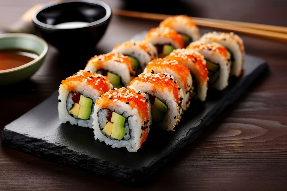 California roll food chopsticks sushi. AI generated Image by rawpixel.
