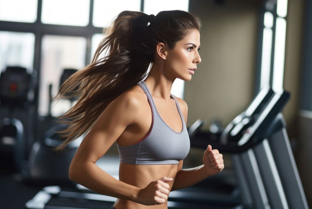 Muscular woman treadmill gym sports. AI generated Image by rawpixel.