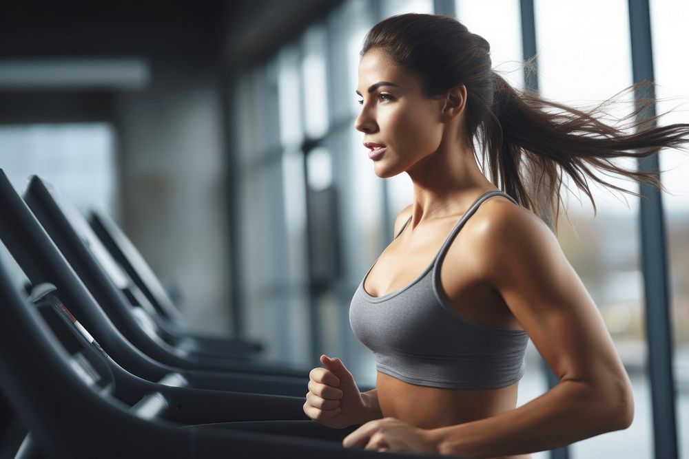 Muscular woman treadmill sports adult. AI generated Image by rawpixel.