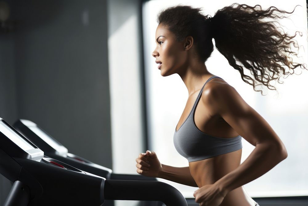 Muscular woman treadmill running sports. AI generated Image by rawpixel.