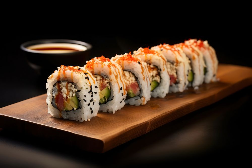 California roll food sushi table. AI generated Image by rawpixel.