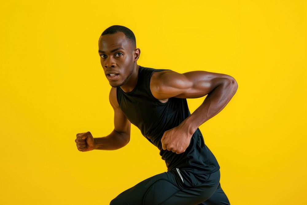 African American running man face portrait adult determination.