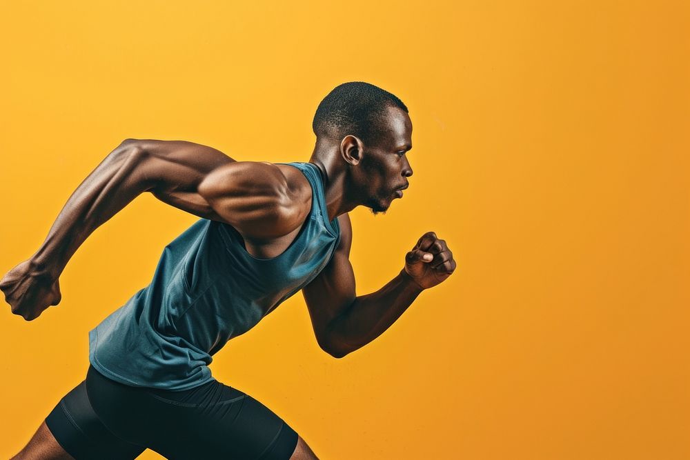 African American running man face adult determination bodybuilding.