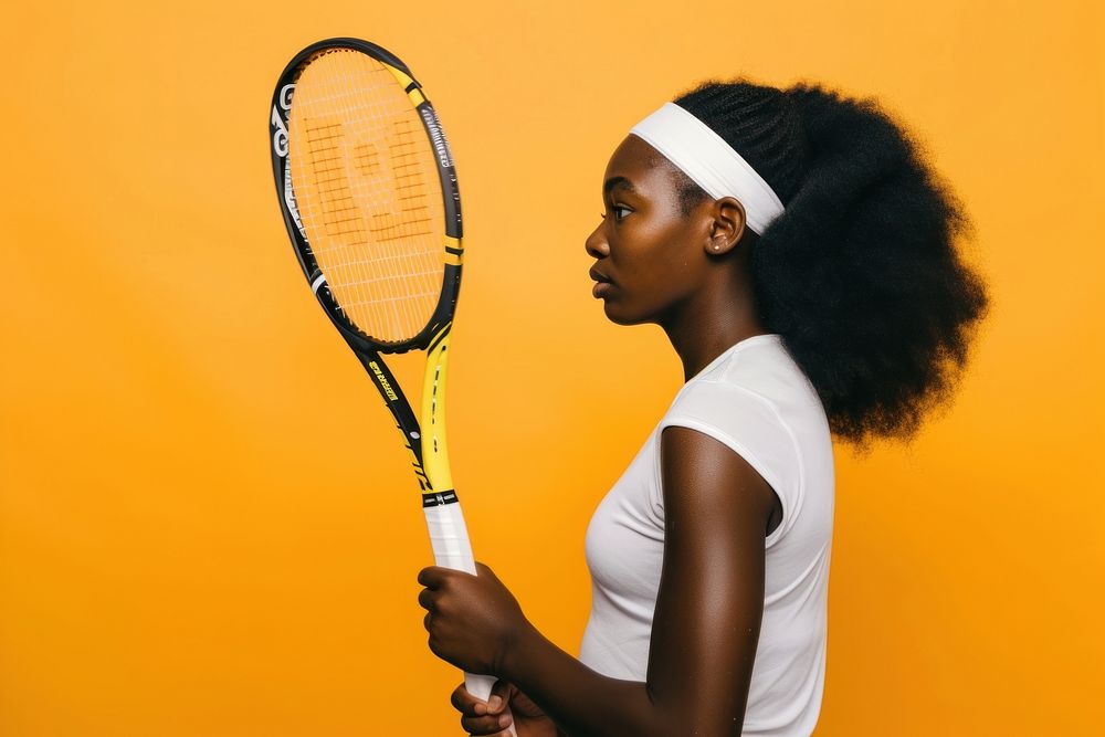 African American tennis player face portrait racket sports.