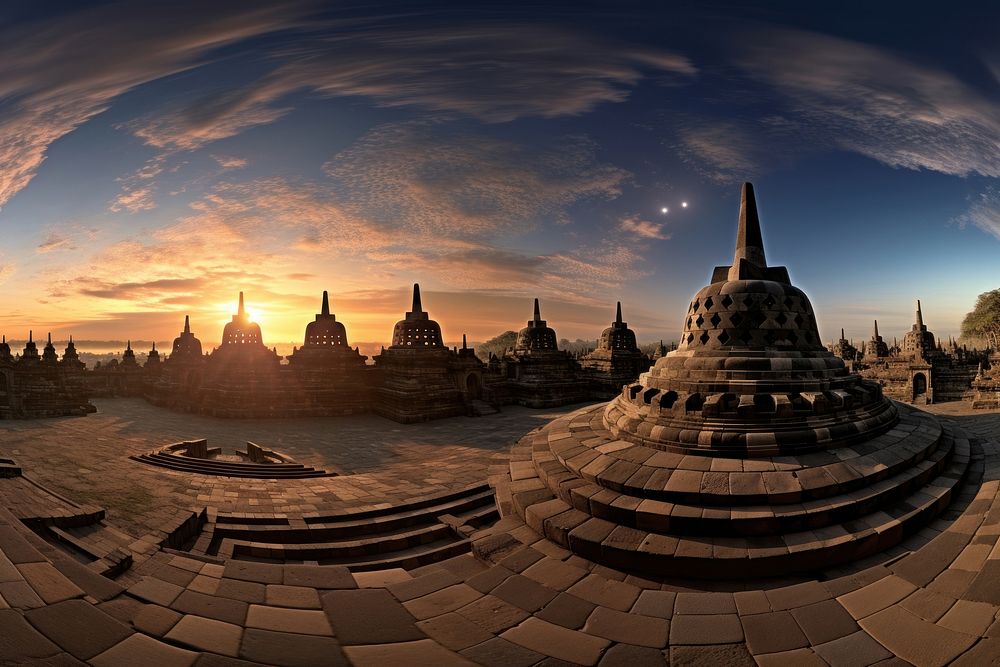 Borobudur landscape panoramic outdoors. AI generated Image by rawpixel.