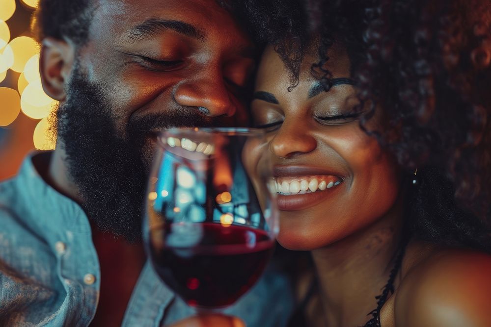 Happy black woman couple celebrating drinking portrait adult.