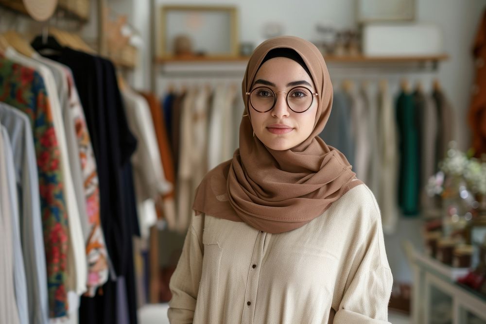 A arabwoman owner at clothing shop portrait scarf entrepreneur.