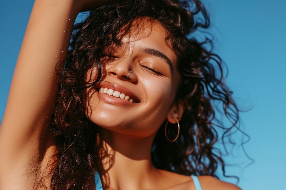 A young latina brazilian smile skin cheerful.