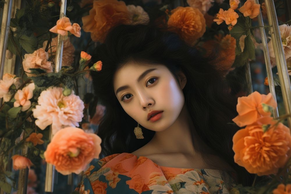 Japanese woman with flowers photography portrait adult.