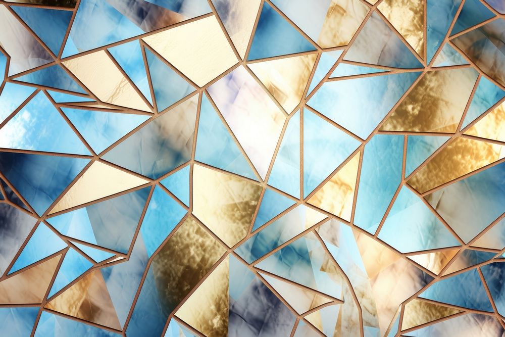 Geometrical shapes in metal gold and holographic backgrounds pattern tile.