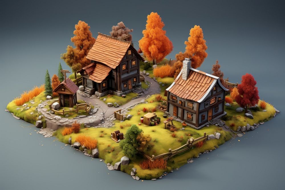 Village in autumn architecture landscape building.