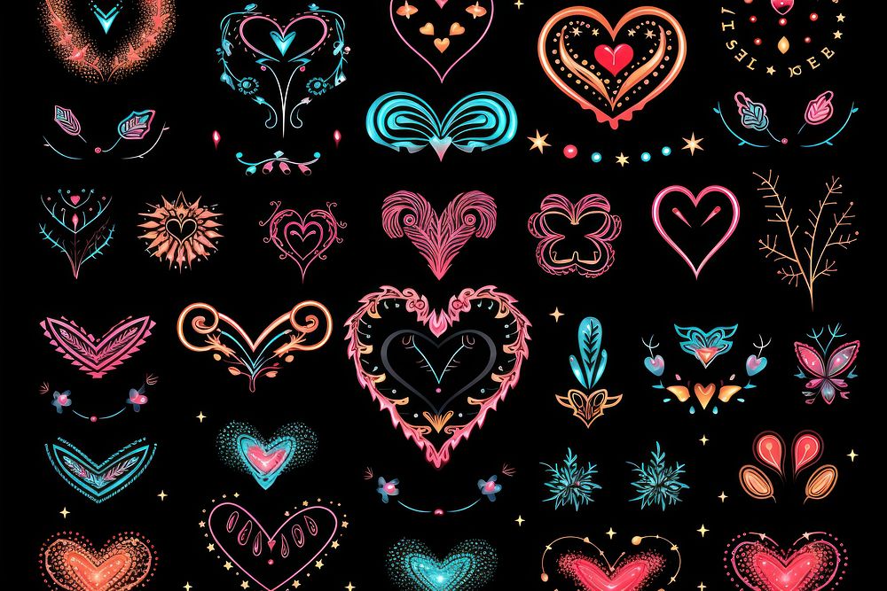 Holographic hand drawn doodle sketch backgrounds pattern heart.