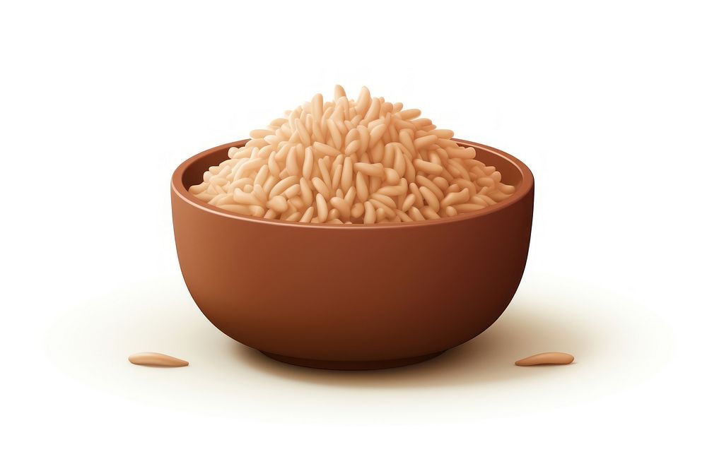 Brown rice food bowl white background.