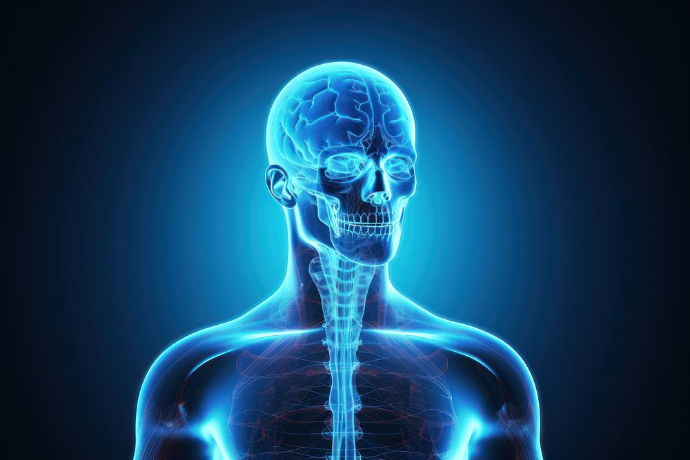 Medical figure with brain x-ray medical blue. AI generated Image by rawpixel.