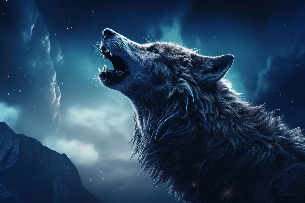 Wolf howling mammal animal blue. AI generated Image by rawpixel.
