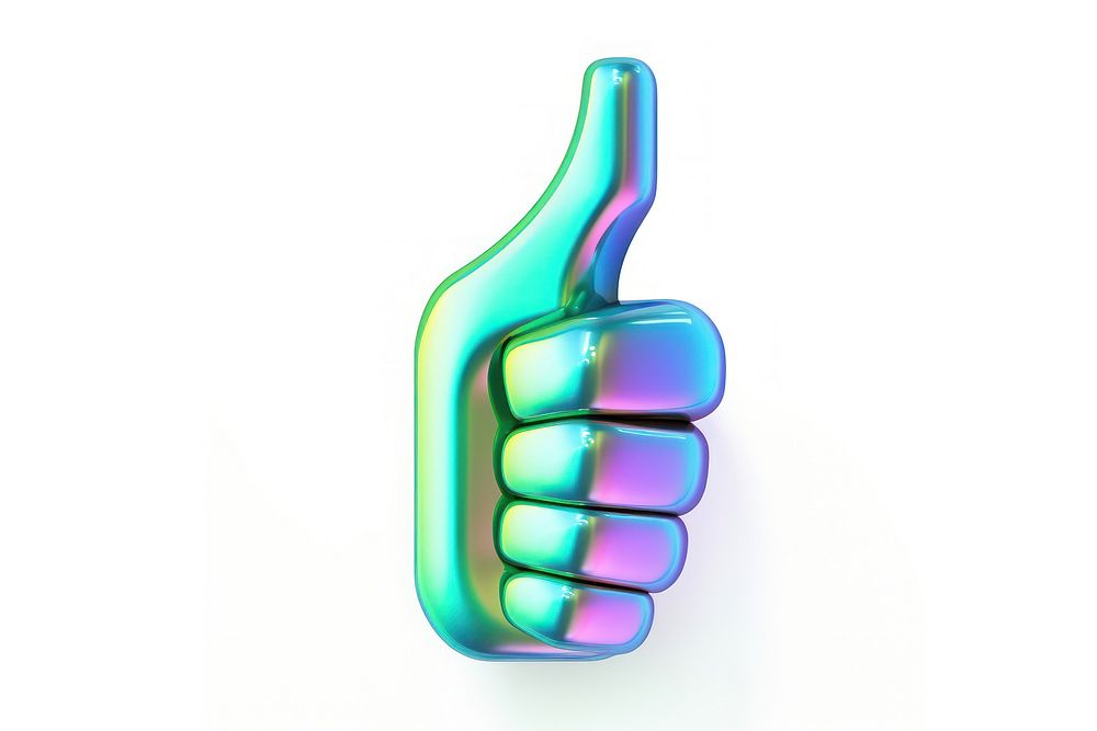 Thumbs up icon iridescent finger hand white background.