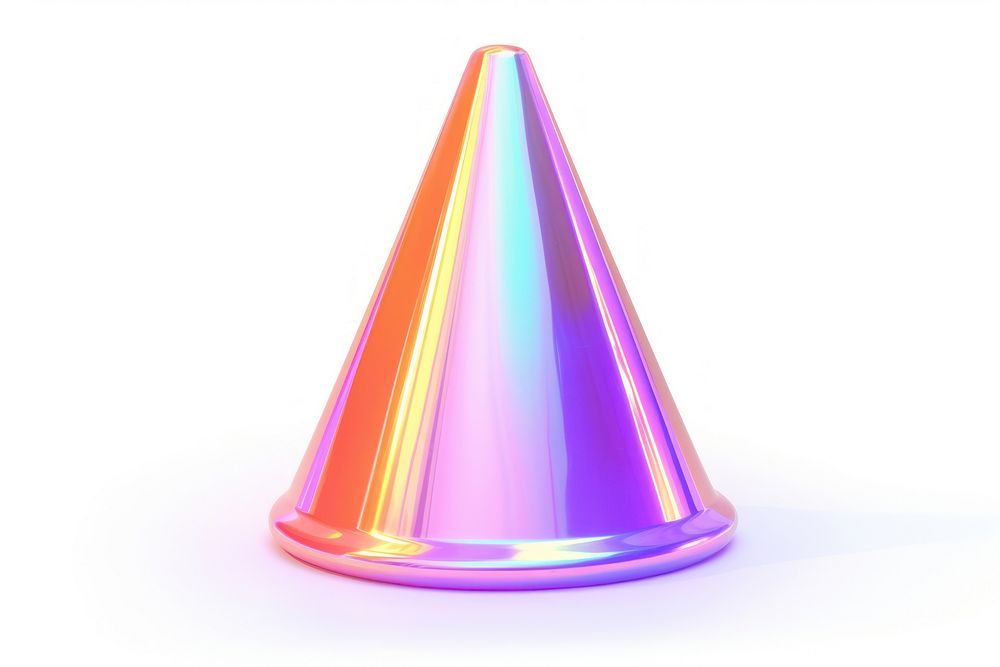 Traffic cone iridescent white background celebration lighting.