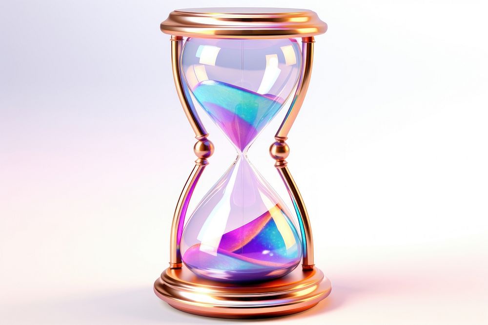 Hourglass iridescent white background deadline jewelry.