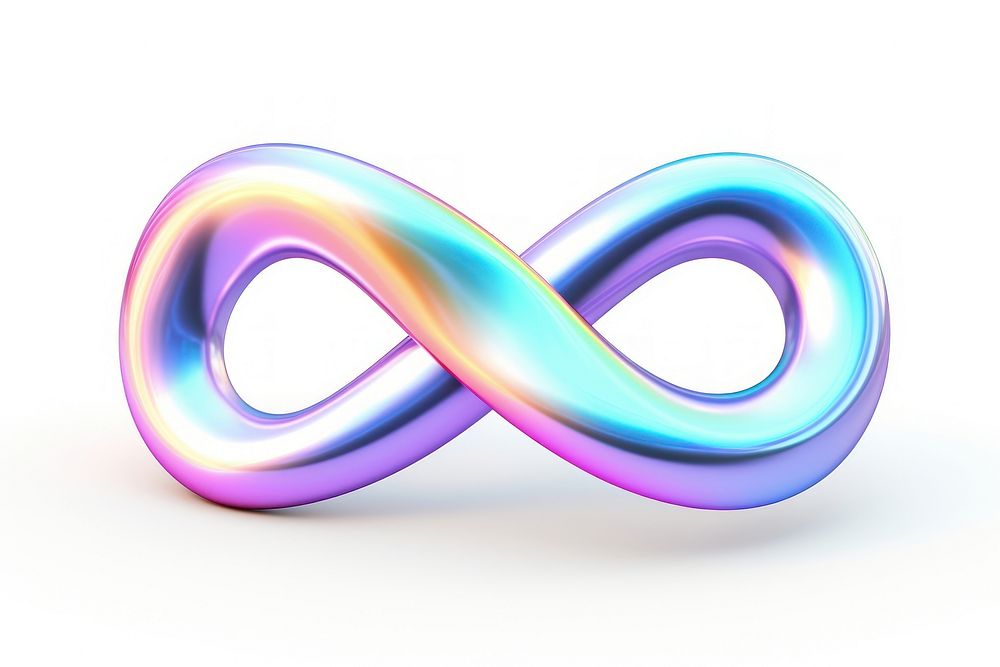 Infinity sign iridescent shape white background abstract.