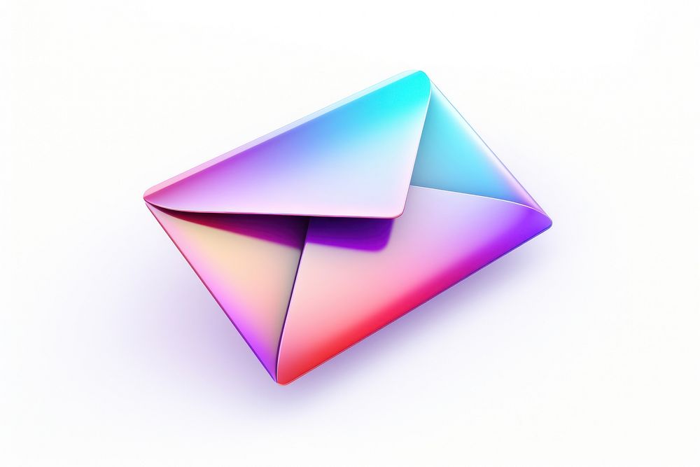 Mail icon iridescent shape paper white background.