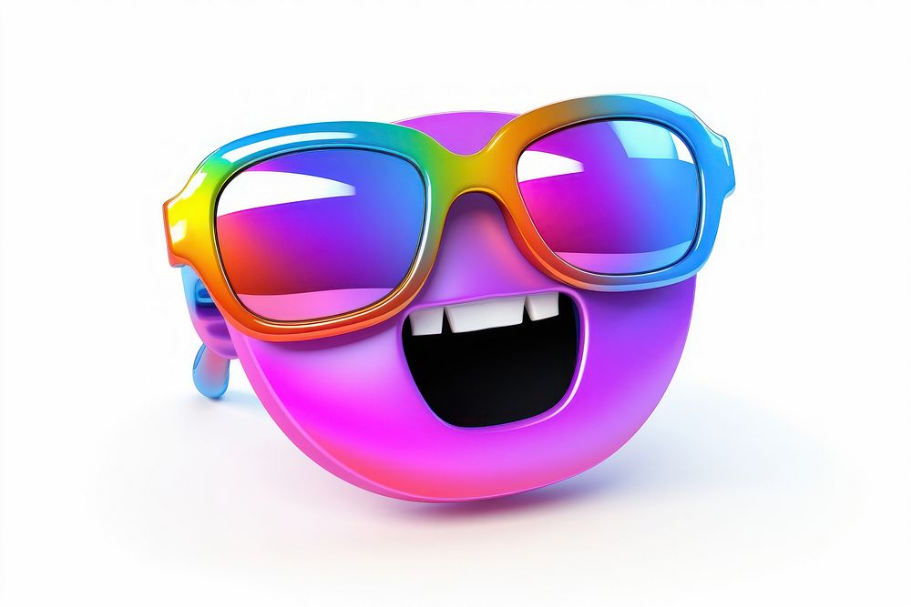 Social media emoji sunglasses white background celebration.