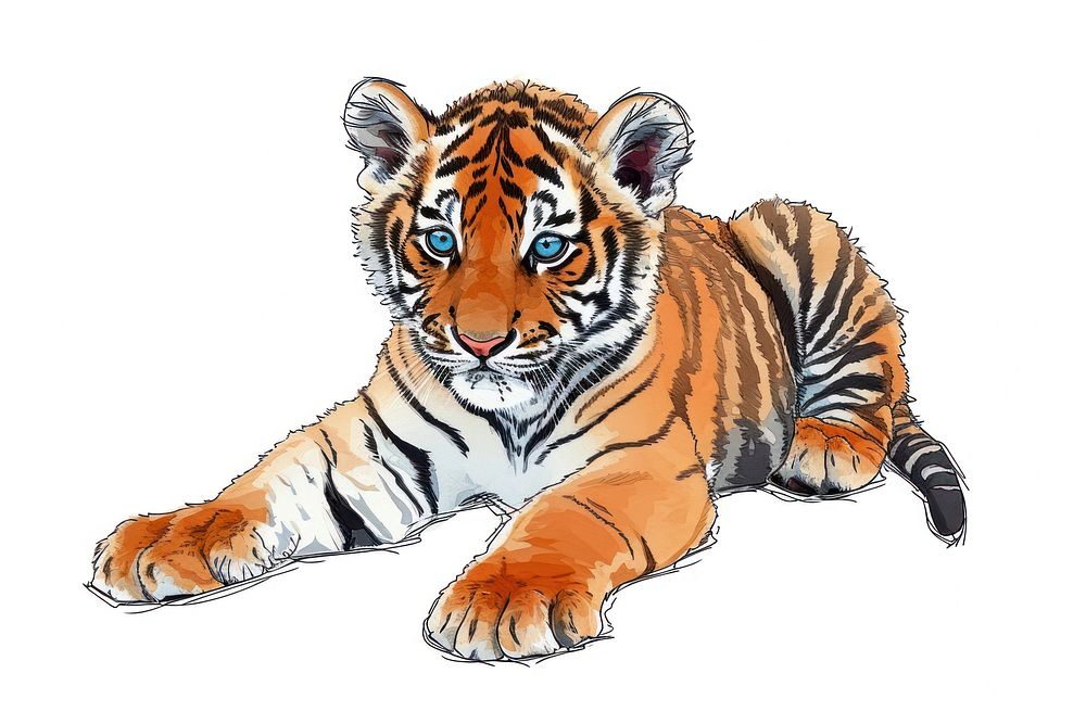 Tiger cub wildlife drawing animal.