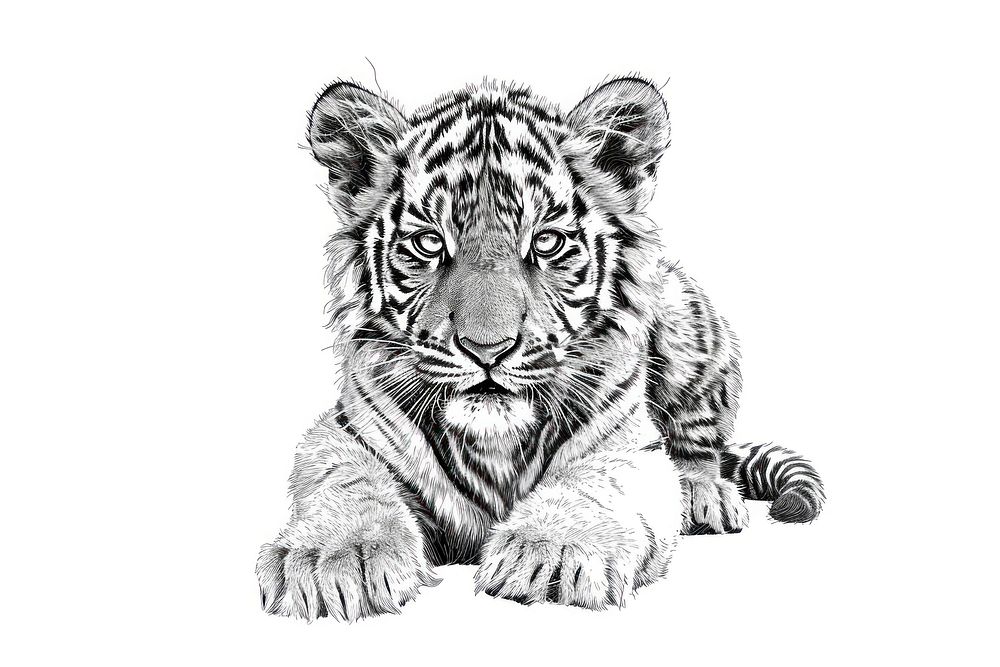 Tiger cub drawing wildlife animal.