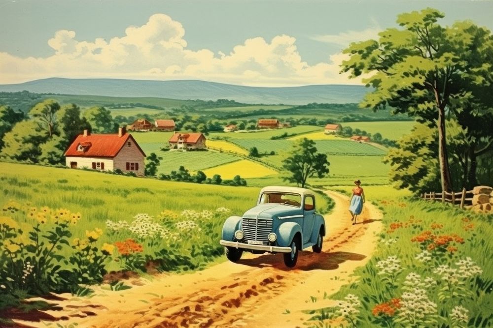Countryside car landscape outdoors. AI generated Image by rawpixel.